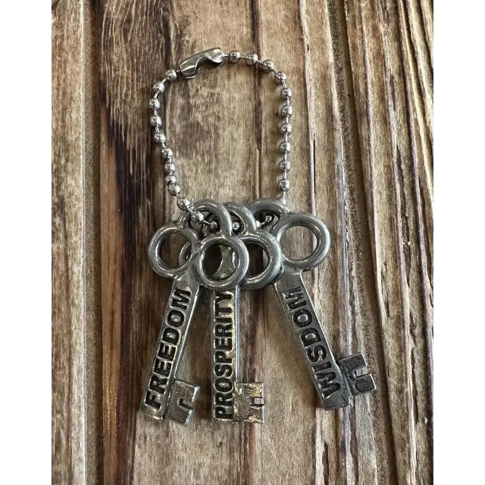 Metal Morphosis Keychain Purse Charm Key Pendants, FREEDOM PROSPERITY WISDOM‎